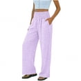 thumbnail image 2 of Einccm Womens High Waisted Wide Leg Pants - Checkered Casual Plaid Trousers with Pockets - Comfy Smocked Waist Flowy Bottoms for Vacation or Daily Wear, 2 of 7