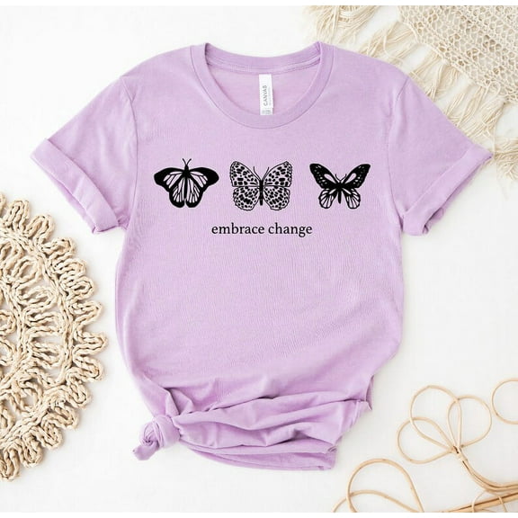 Embrace Change T-shirt Inspirational Shirt Butterfly Top Meditation Tee Moon Gift Spiritual Yoga Women's Girl Shirts Self Love Positive Quote