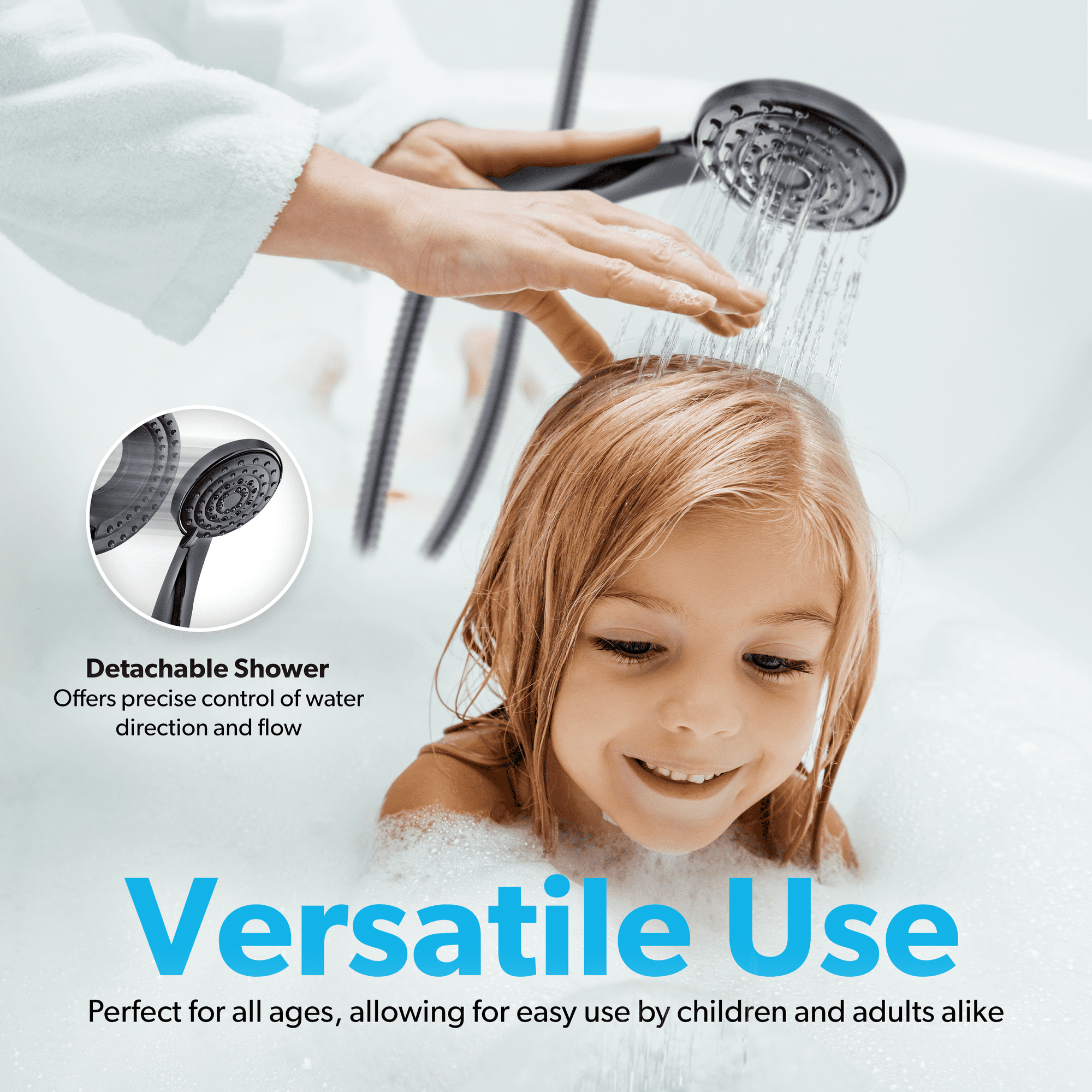 BLACK+DECKER Dual Shower Head with 5 Spray Settings and Detachable Wand and Stainless Steel Hose, Black