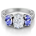 thumbnail image 2 of Gem Stone King 925 Sterling Silver Blue Tanzanite Ring Set with Moissanite (3.60 Cttw) (Size 6), 2 of 3