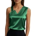 thumbnail image 2 of Women's Satin Camisole, Solid Color Sleeveless V-Neck Tank Top, Elegant Silk Feel Casual Summer Blouse Green M, 2 of 8