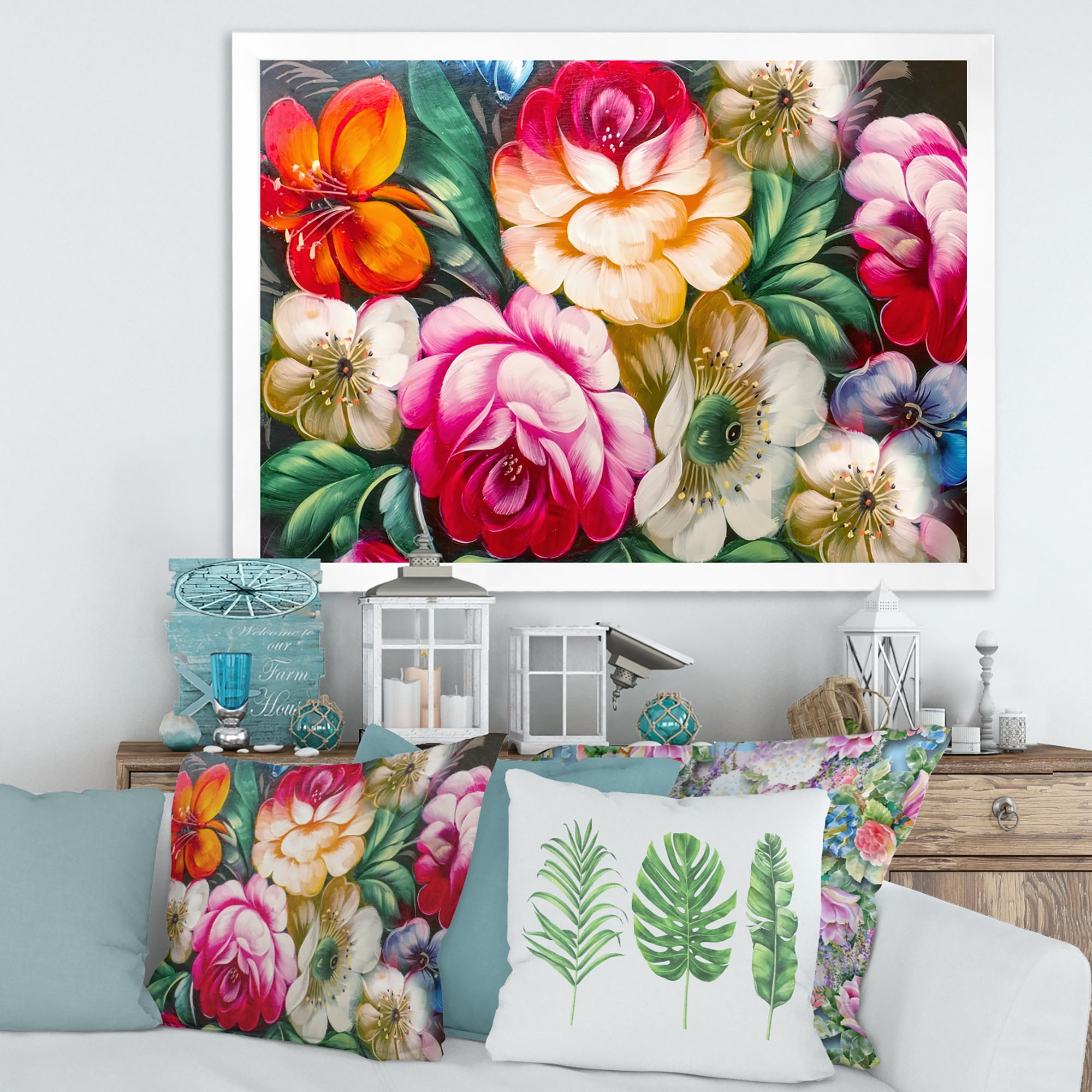 Designart 'Vintage VIbrant Yellow and Red Flower Still Life II' Traditional Framed Art Print