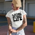 thumbnail image 2 of Living My Best Life, Groovy Retro Wavy Text Merch Gift, Tan T-Shirt, Small, 2 of 5