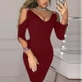 thumbnail image 2 of LYXSSBYX Women Long Sleeve Fall Drees for Women Sexy V-Neck Cocktail Mini Dress Straples Party Pencil Short Dresses, 2 of 6