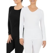 Fruit of the Loom Women's Long Underwear Waffle Crew and V-Neck Thermal Top, 2-Pack