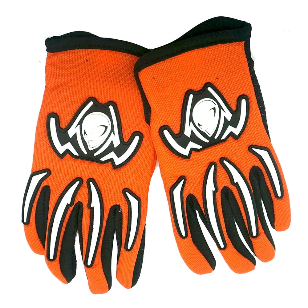 1Storm Youth Kids Motorcycle Full Face Helmet B15 Street Bike BMX MX Shark Orange + MG Youth Glove Bundle