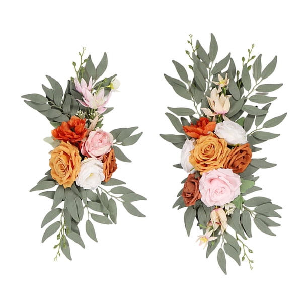 2 piezas de flores de seda decorativas para puerta, arreglo floral, rosas artificiales Naranja