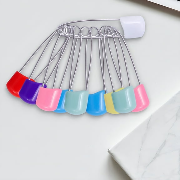 VANIDO 10 Pcs Diaper Pins, Diaper Pins for Cloth Diapers Heavy Duty, Stainless Steel Baby Safety Pins, Plastic Head Baby Pins with Safe Locking Closures
