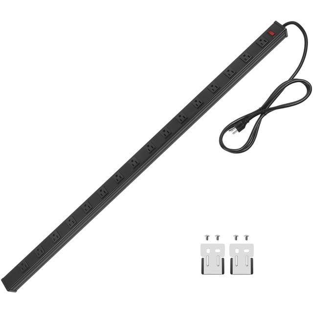 Regleta de alimentación larga y resistente, regleta de alimentación de metal grande de 16 salidas, regleta de alimentación industrial de varios anchos para taller de garaje. 15A, 125V, 1875W