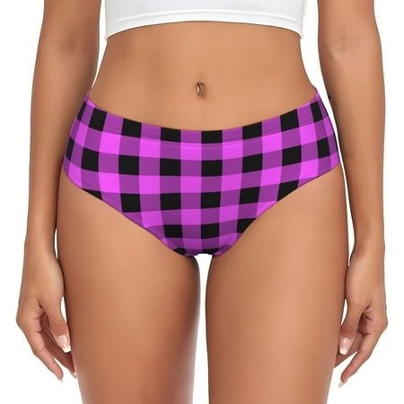 Womens Underwear - Purple Black Buffalo Plaid No Show Seamless Underwear for Women  Kawaii Soft Stretch Women s Panties  Hipster Ladies Panties Bikini Underwear Briefs