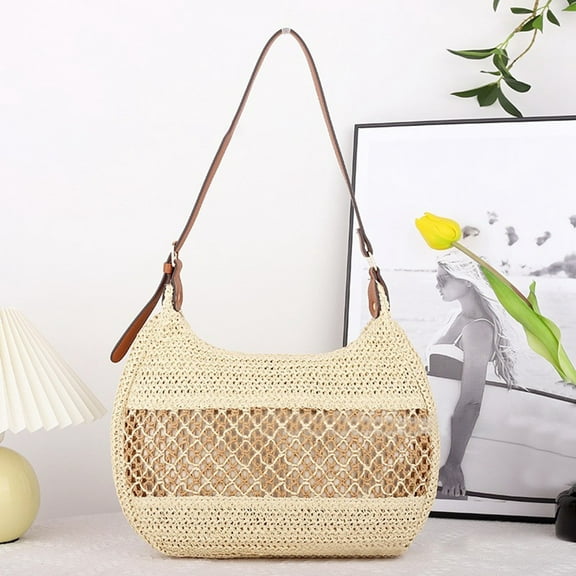 Women's Stylish Shoulder Bag Woven Tote Handbag for Daily Commute Beach Adjustable Strap Zipper Closure