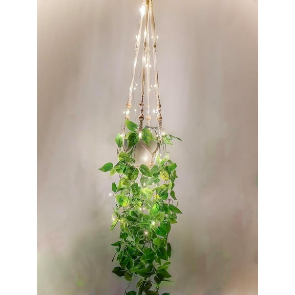 Fake Hanging Plants with Lights Artificial for Home Decor Macrame Plant Hanger Vines Faux Planter Wall Ceiling Bedroom Bathroom Kitchen Office Boho Indoor