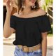 thumbnail image 2 of Blusa de manga corta con volantes y dobladillo con volantes para mujer Camisa con hombros descubiertos de color puro de verano Negro XL, 2 of 8