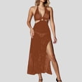 thumbnail image 2 of Womens Crochet Beach Cover Up Dress V-Neck Sleeveless Long Knit Halter Backless Bikini Wrap with Cut-Out, Summer Swimwear Cover Ups, 2 of 7