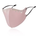 thumbnail image 4 of Minjewel Ice Silk Face Mask with Rhinestones - Women 3D Sparkly Design, Breathable, Soft, Lightweight, Fashionable for Party, Travel, Daily Use,Hot Pink, 4 of 9