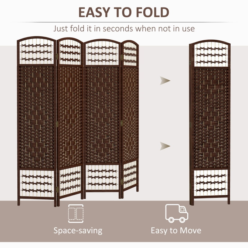 Alvantor 4-Panel Folding Privacy Screen, Freestanding Room Divider with Hand-Woven Paper Rope Design 63"x67" Brown