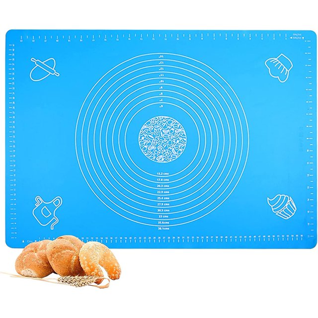 1 pieza de 50 x 40 cm, tapete antiadherente reutilizable para hornear masa de fondant (azul), tapete para amasar, tapete de silicona para hornear pasteles sin BPA, con guía de medición