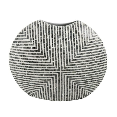 A & B Home Contemporary Oval Capiz Vase With Black And White Finish 48750