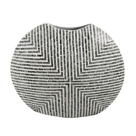A & B Home Contemporary Oval Capiz Vase With Black And White Finish 48750