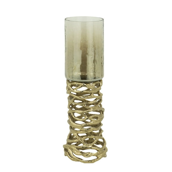 A&B Home Mabrey Aluminum Swirl Branch Glass Candle Holder - 4.5"Dia. x 14.5"H - Gold/Clear
