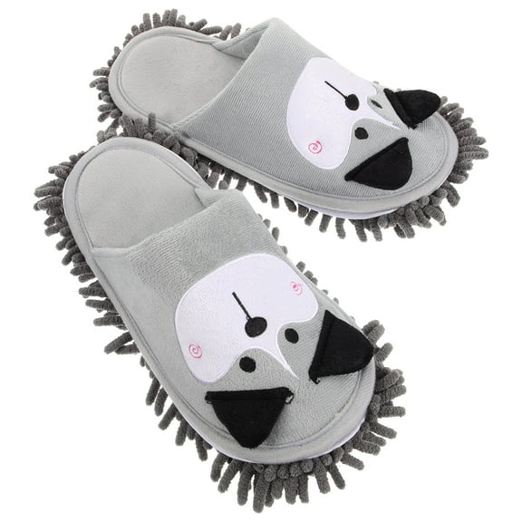 HONMEET Grey Cotton Mopping Slippers with Noise Reduction and Detachable Sole, Comfortable Home Cleaning Footwear, 1 Pair