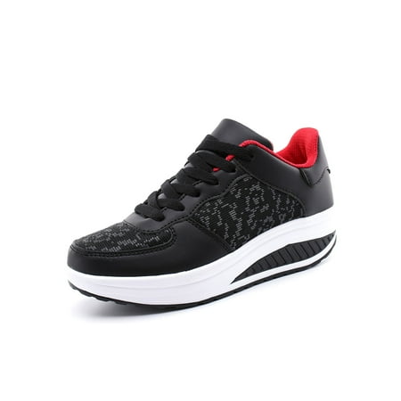 

Fangasis Womens Trainers Wedge Sneakers Casual Athletic Shoes Women Walking Shoe Workout Breathable Lace Up Black Red 8