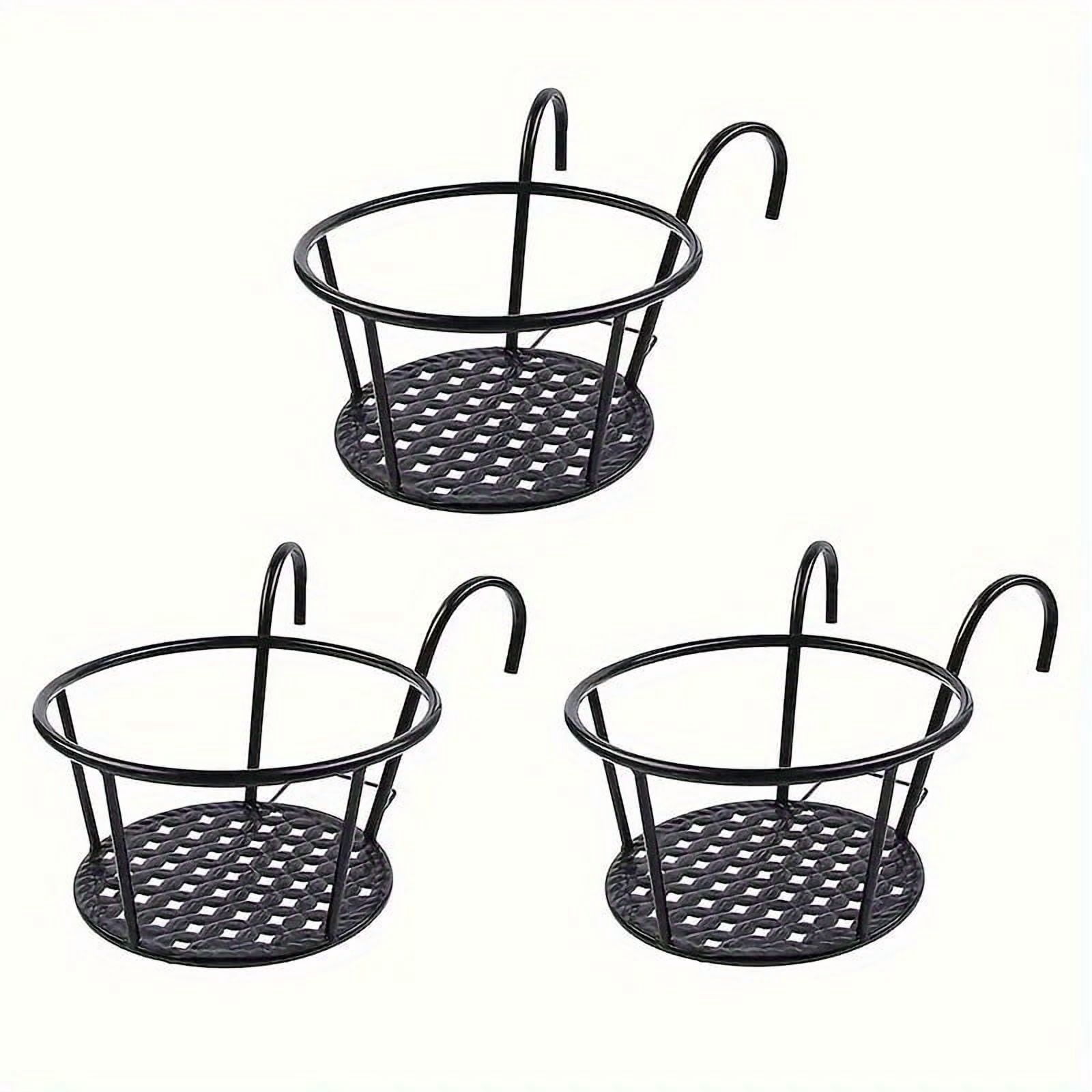 Set of 3 Black Hanging Planters with Hooks for Indoor and Outdoor Gardening, Perfect for Balconies, Fences, and Walls, Durable Metal Design with Removable Planting Baskets