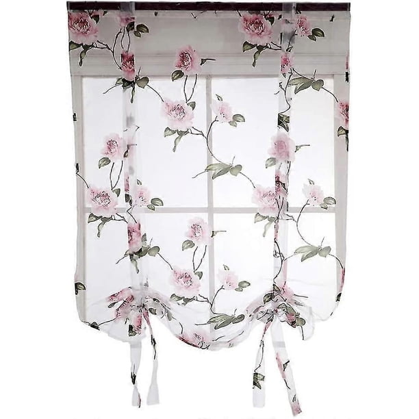 Cortina romana floral rosa de 0,8 x 1 m, cortinas de encaje, cortinas transparentes, cortinas francesas, cortinas opacas transparentes