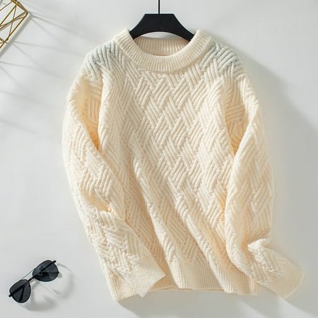 MKLEKYY Long Cardigan Femme Mode Automne et Hiver Couleur Unie Col Rond Manches Longues Pull Décontracté Tricoté (2)