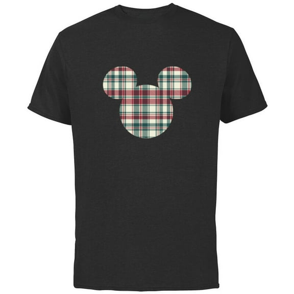 Disney Mickey Mouse Head Icon Christmas Holiday Plaid - Short Sleeve Cotton T-Shirt for Adults - Customized-Black