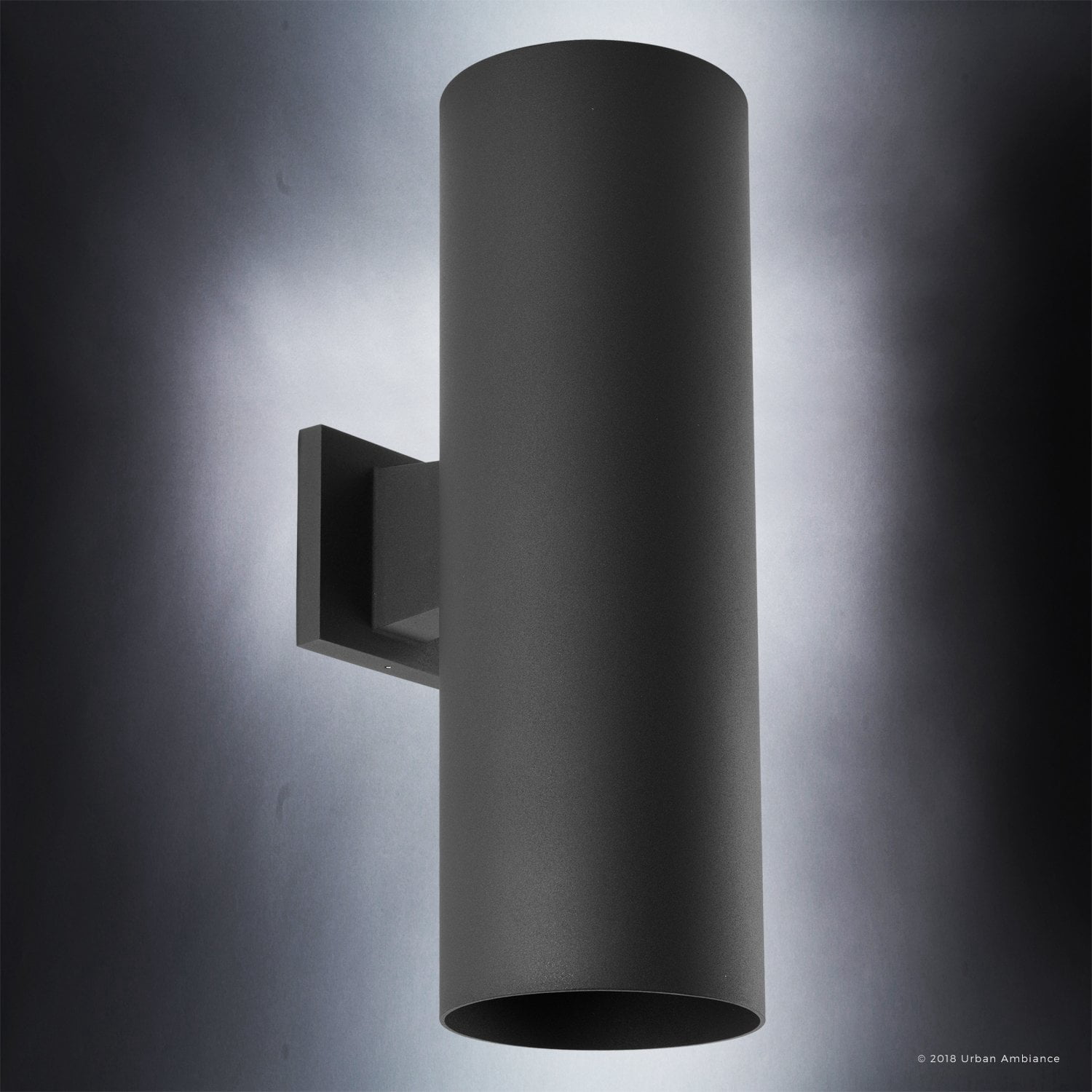 Urban Ambiance Luxury Modern Outdoor Wall Light, Size: 18"H x 6"W, with Transitional Style Elements, Midnight Black Finish, UHP1066