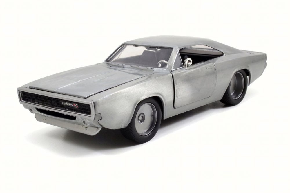 Diecast Car w/LED Display Case - 1968 Dom's Dodge Charger R/T, Bare Metal - JADA 97370 - 1/24 Scale Diecast Model Toy Car - image 2 of 3