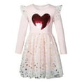 thumbnail image 2 of TOOYOU Cute Girl Dress Heart Print Long Sleeved Mesh Flower Petal Princess Dress Leisure Sundress Pink Size 6-7 Y, 2 of 8