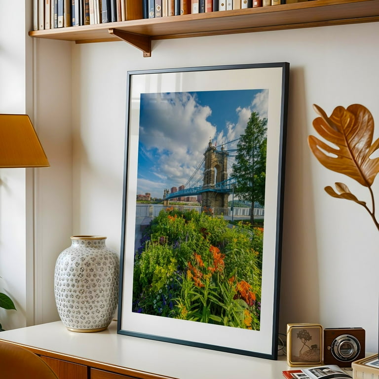 Roebling Suspension Bridge - Cincinnati Ohio Photography Black