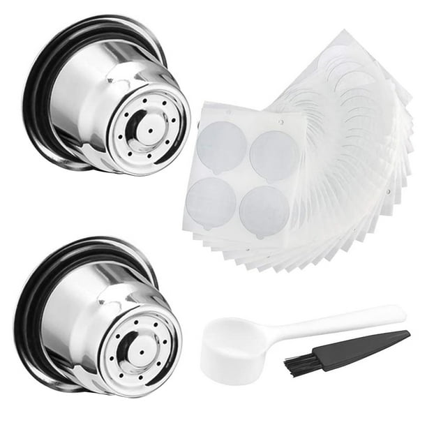 Kearding Cápsula Cápsula de acero inoxidable Cápsula de taza de café Conjunto Cápsula reutilizable Cuchara Cepillo Sello Pod Juegos de servir café y té juego de café de cápsulas y 2