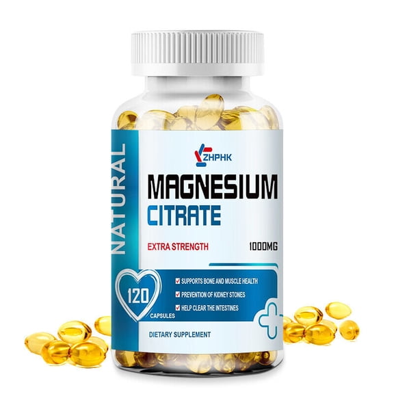ZHPHK Magnesium Citrate Capsules 1000mg Per Serving - Highest Potency 120 Capsules