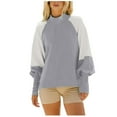 thumbnail image 1 of FAIWAD Womens Casual Mock Neck Sweatshirt Puff Long Sleeve Patchwork Pullover Loose Workout Tops, 1 of 4