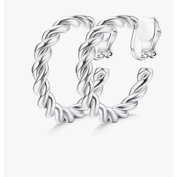RubyLee Elegance Twist Hoop Silver Earrings, Stainless Steel, 2 Count