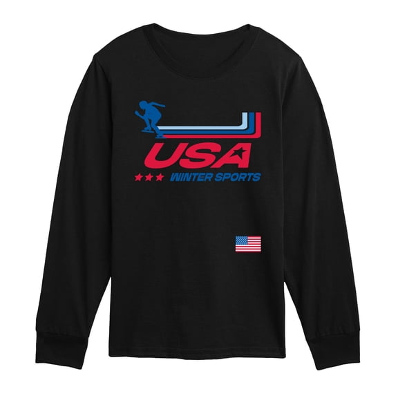 Instant Message - Usa Winter Sports Oversized - Youth Long Sleeve Graphic T-Shirt