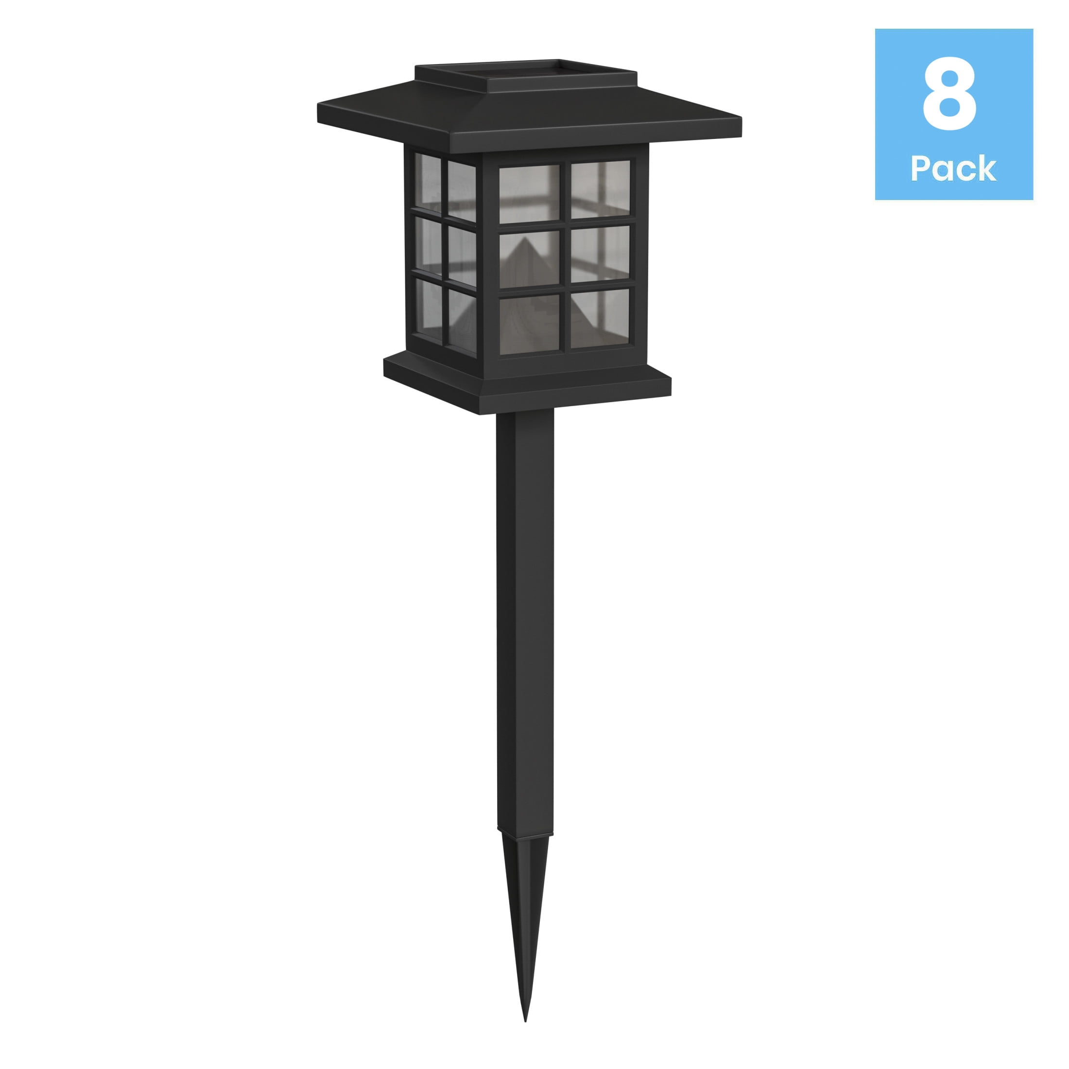 Emma + Oliver 8 Pack Black Lantern Solar LED Outdoor Lights, Solar Powered Weatherproof Landscape Lighting for Pathway, Garden, Driveway & Yard