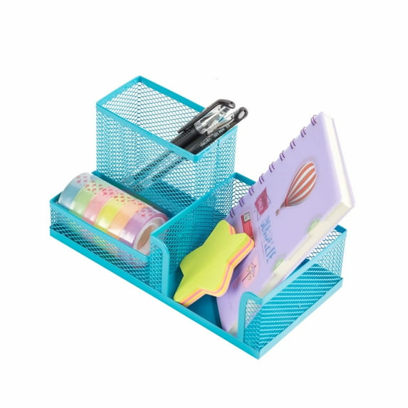 Pro Space Multifunctional Pencil Holder for Desk Organizer Mesh Office Sticky Note Business Card Holder,3-Scetion,Blue