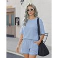 thumbnail image 3 of Ekouaer Two Piece Sets for Women Summer 2026 Lounge Sets Matching Outfits | Short Sleeve Ribbed Summer Sets 2 Piece Vacation Outfits Beach Short Sets Cruise Outfits Airport Travel Clothing with Pocke, 3 of 5
