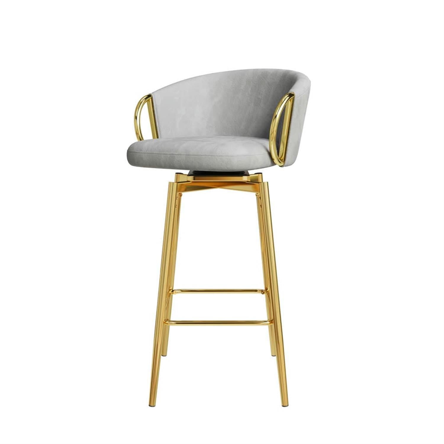 Demi Bonn 37" Counter Height Bar Stools Set of 2, Velvet Swivel Barstools with Back, Kitchen Island Countertop Chairs for Dining Room, Gray