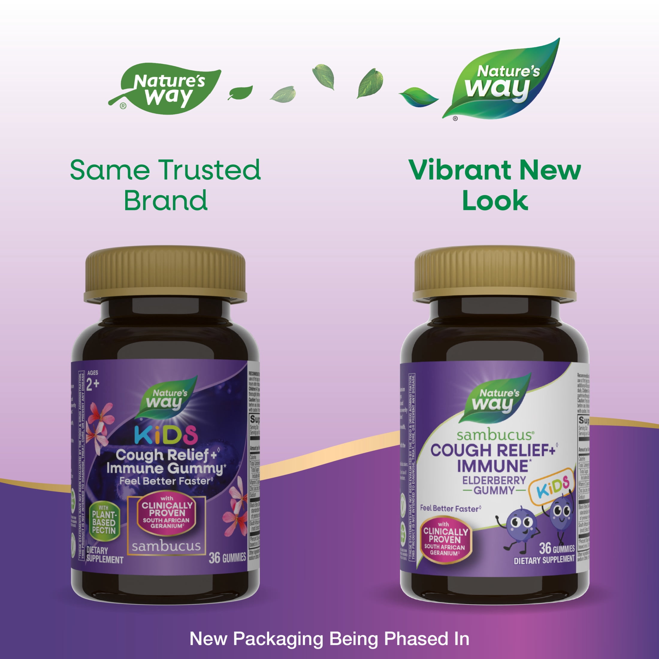 (2 pack) Nature's Way Sambucus Kids Cough Relief +◊ Immune* Gummies, Elderberry Extract & Vitamin C, 36 Count