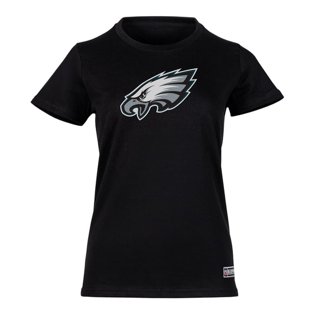NFL Playera Aficionado Básica Philadelphia Eagles Negro para Mujer, Talla Chica