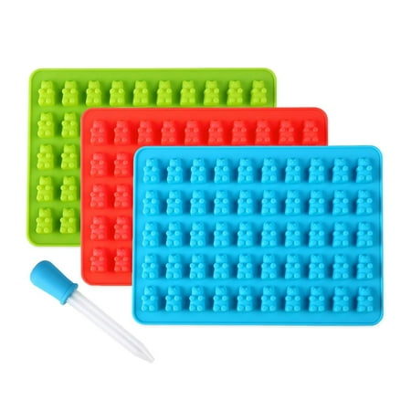 

Gummy Bear Molds 3 Pcs Silicone Candy Molds 50 Cavities With Bonus Dropper (Blue Green Red)