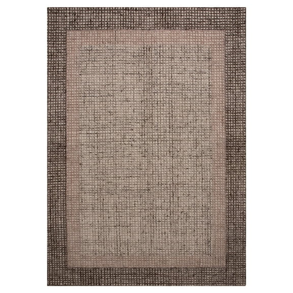 Woven Trends Frederick Area Rug MEL693 Transitional Style, Geometric Pattern, Pet & Family Friendly, Living Room, Dining Room, Office, Low Pile Hand Made Wool Area Rug in Brown - 9' x 12'