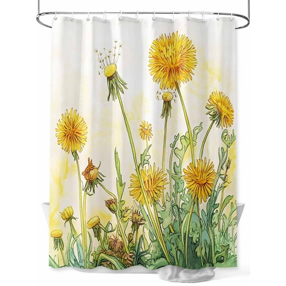 Fsddascl Yellow Ombre Floral Shower Curtain Set - 72" x 78" Washable Bathtub Curtain with 12 Hooks, Watercolor Botanical Waterproof Fabric Stall Shower Curtains for Bathroom/Bathtub Décor