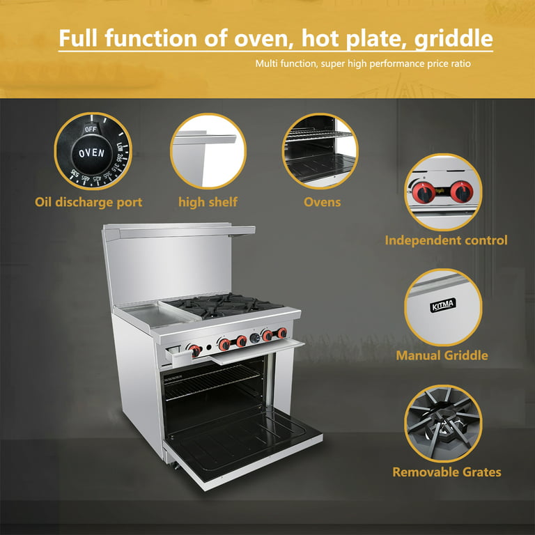 FiveStar TPN3127BSW 36 Inch Freestanding Gas Range with 4 Open Burners,  3.69 Cu. Ft. Oven Capacity, Broiler Drawer, Continuous Grates, Lodge®  Reversible Griddle/Grill, Vari-Flame Burners, and CSA Certified: Stainless  Steel with Deluxe