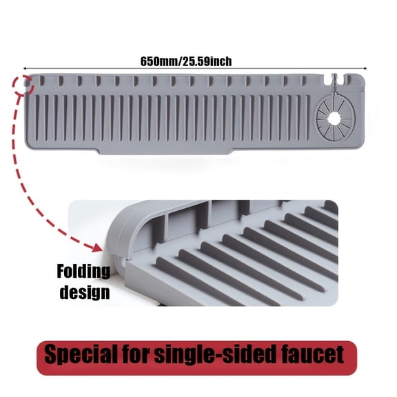 Faucet drain silicone mat, side hole sink drain mat, tilt guide to block sink water flow